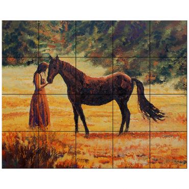 Ceramic Tile Mural Backsplash Gutting Horses Equine Pasture Art AGA014 