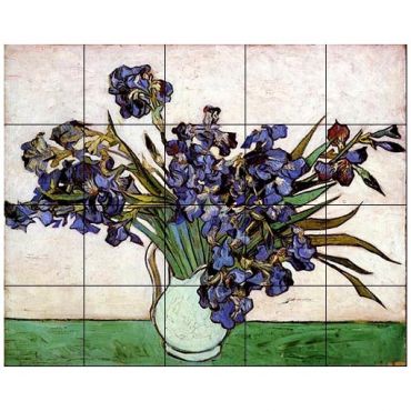 28x20 Van Gogh Irises Backsplash Mural Tumbled Marble Tiles 